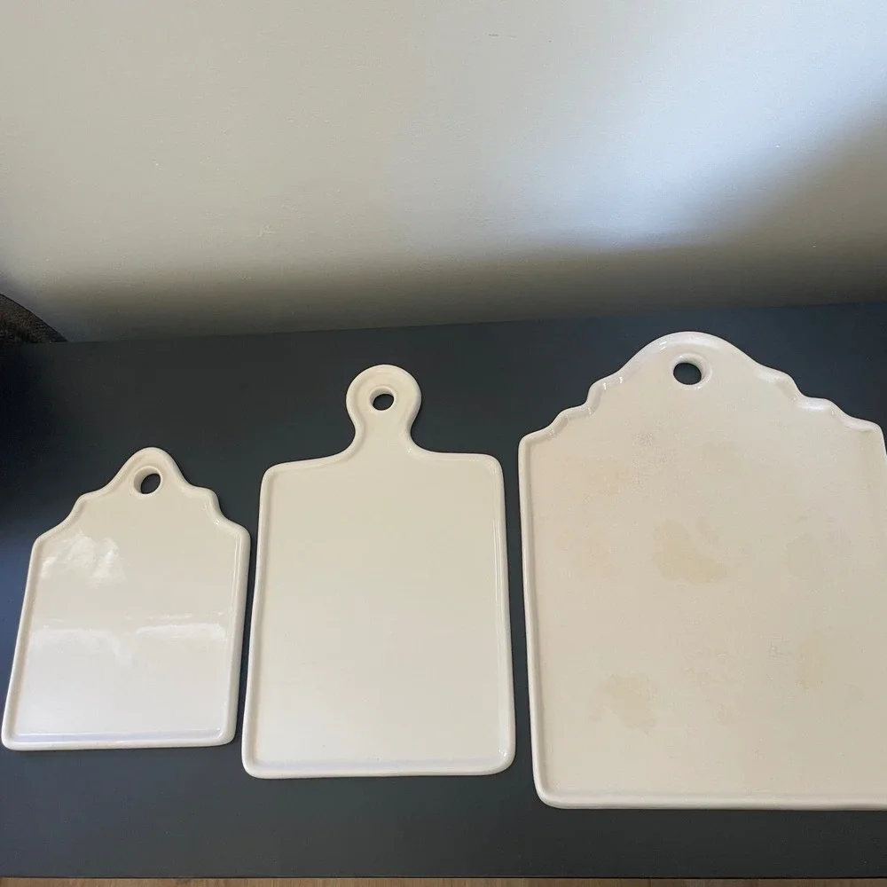 Pottery Barn Set of 3 Ceramic Serving Trays Dessert Cheese Charcuterie *READ